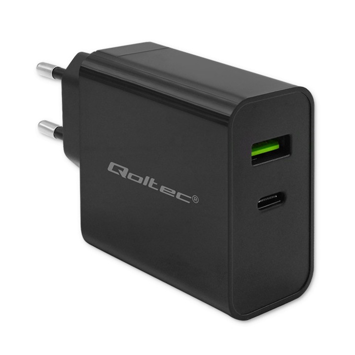 Hálózati töltő, Qoltec, Szupergyors pd, Usb-c, Usb a, Fehér, Gyors tápellátás töltés, Túlmelegedés és rövidzárlat védelem, 24 hónap garancia