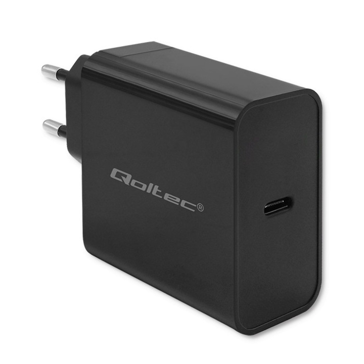 Incarcator Rapid Qoltec Super Quick PD 65W USB-C Power Delivery pentru Laptop, Smartphone, Tableta - Incarcare Ultra-Rapida, Ajustare Inteligenta a Alimentarii, Protectie Avansata, Design Compact, Ideal pentru Calatorii