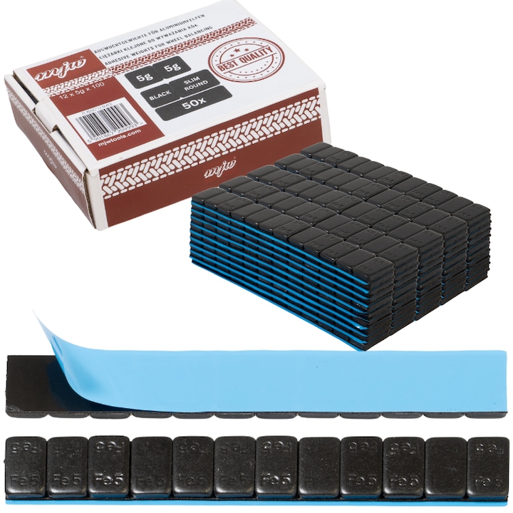 Greutati adezive, MJW, 5gx12, negru, pentru jante din aliaj, 50 bucati