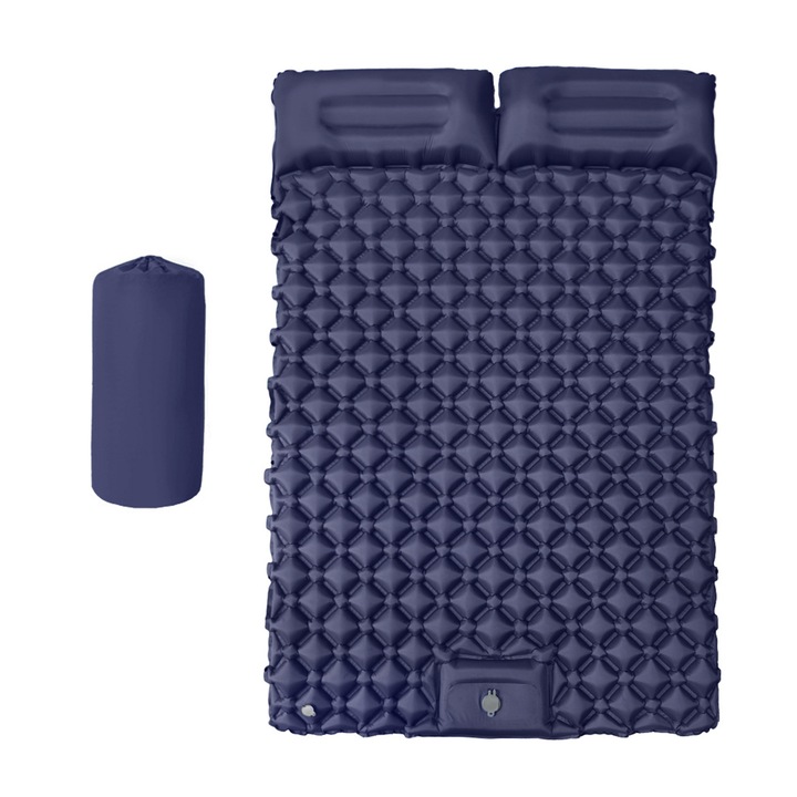 Надуваем дюшек за къмпинг или плаж, Axroad Mall, Самонадуваем, Вградена помпа, Надуваем, Водоустойчив, За туризъм, 190 x 120 x 5 см, Найлон/TPU, Тъмносин