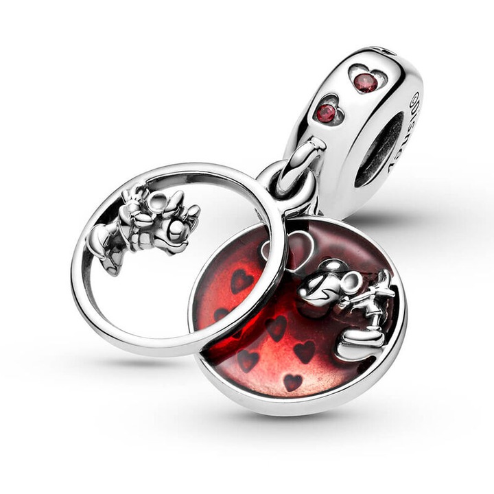 Charm compatibil cu bratara Pandora, model Disney Mickey & Minnie, din argint 925