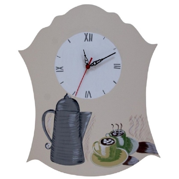 Ceas de perete, Ceainic, pictat manual, multicolor, inaltime 40 cm