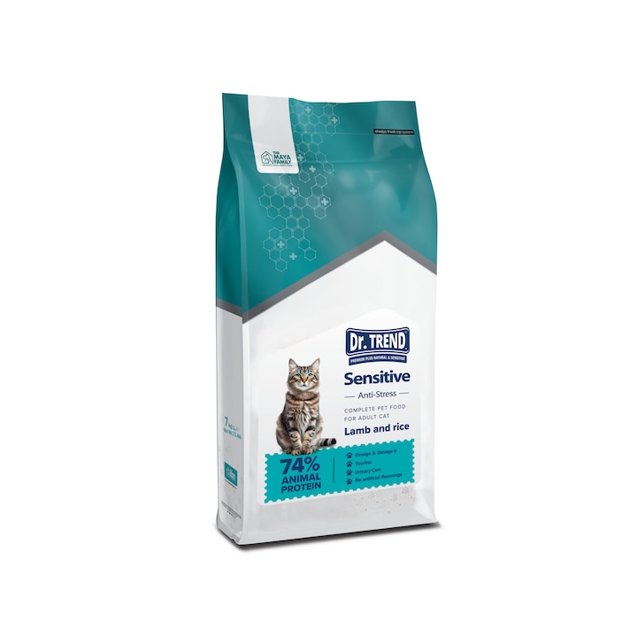 Hrana uscata completa Dr.Trend Sensitive pentru pisici - Miel si orez, 7kg