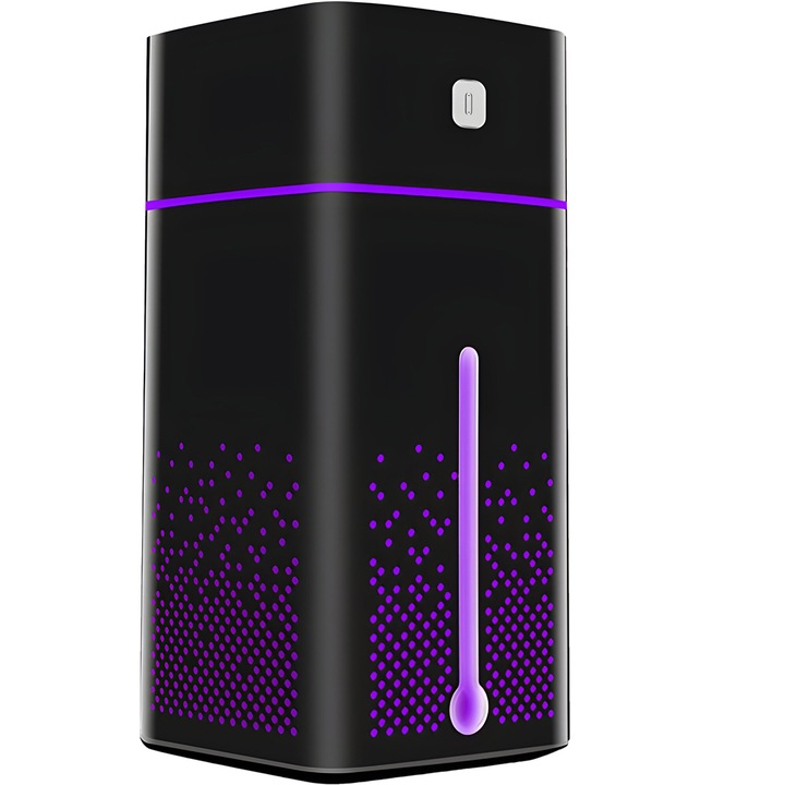 RETOO PureAir ultrahangos légpárásító aromaterápiás diffúzor funkcióval és 7 színű LED világítással, 1000 ml-es tartály, csendes működés, USB tápegység, kompakt és modern kialakítás, javítja a levegő minőségét, fekete