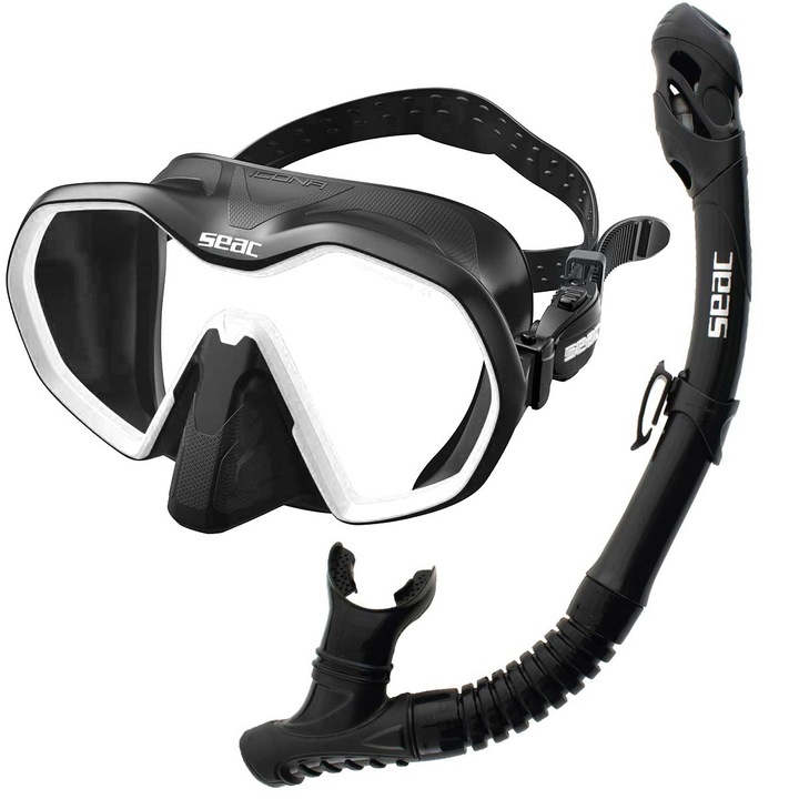 Комплект за гмуркане с шнорхел - ICONA REV DRY, бял