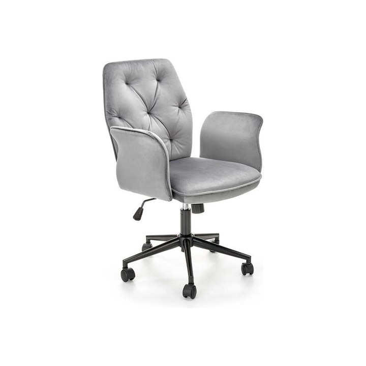 Scaun birou Tulip, stofa catifelata/metal/plastic, gri/negru