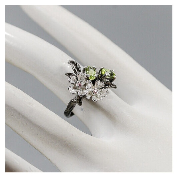 Inel bijuterie din argint 925 cu peridot si zirconiu, 6.25