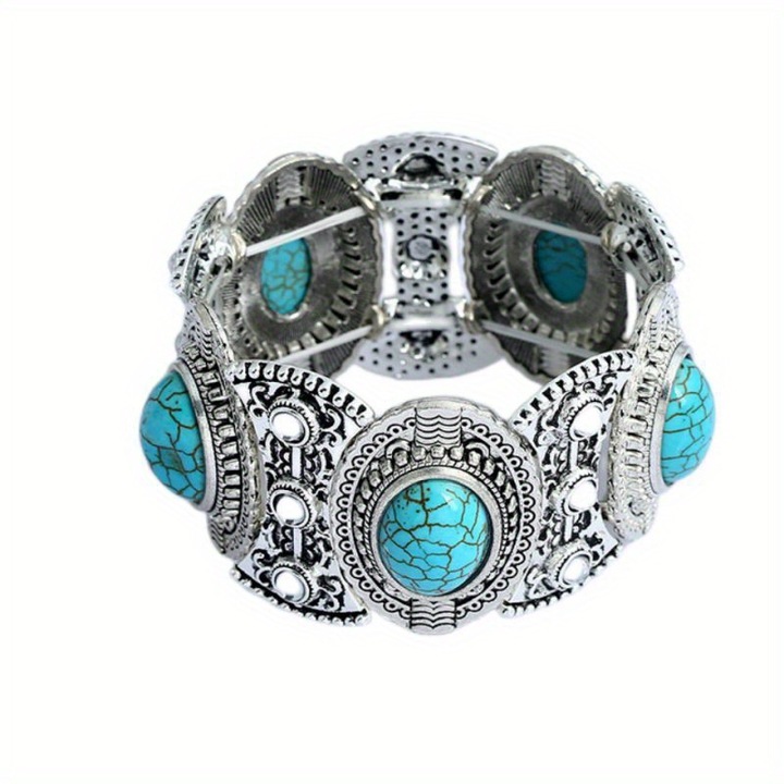 Bratara, inlay turcoaz, stil vintage, albastru-verde