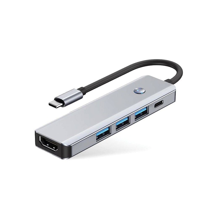 5 в 1 USB Type-C HUB адаптер към 1 x USB 3.0 2 x USB 2.0 1 x HDMI 4K при 60Hz 1 x USB Type-C PD 100W съвместим с Lenovo Dell HP Asus Acer Apple MacBook Air/Pro Chromebook таблет space grey