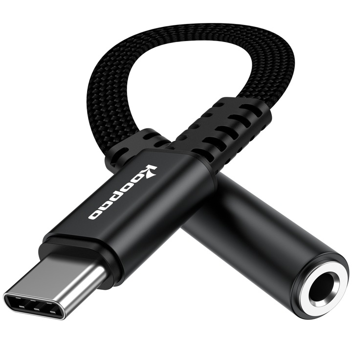 Adaptor audio USB-C la 3.5mm, KOOPAO, compatibil cu iPad Pro 2018/2020/2021, Samsung S21+/S20, negru