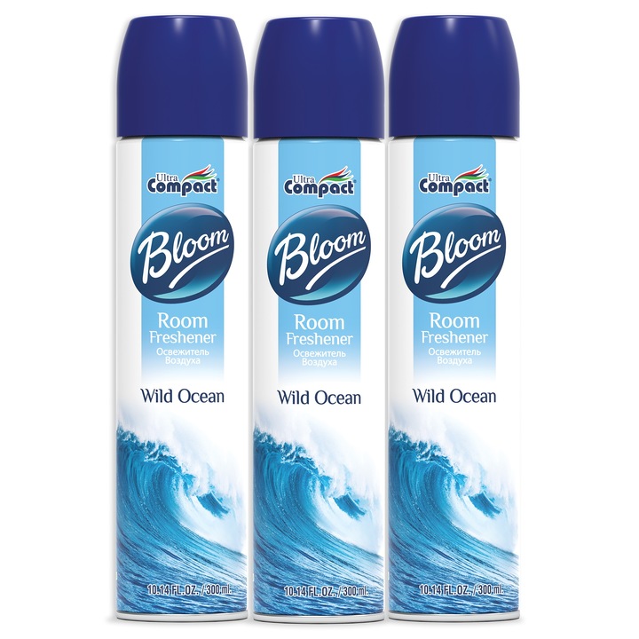 Комплект от 3 x Ароматизатори за стая Bloom Spray - WILD OCEAN, Ultra Compact, 3 x 300 ml
