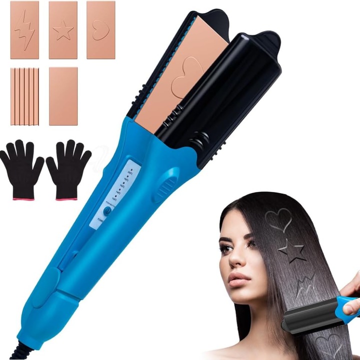 Преса за коса със сменяеми 3D шарени пластини, множество температурни настройки, за всички типове коса