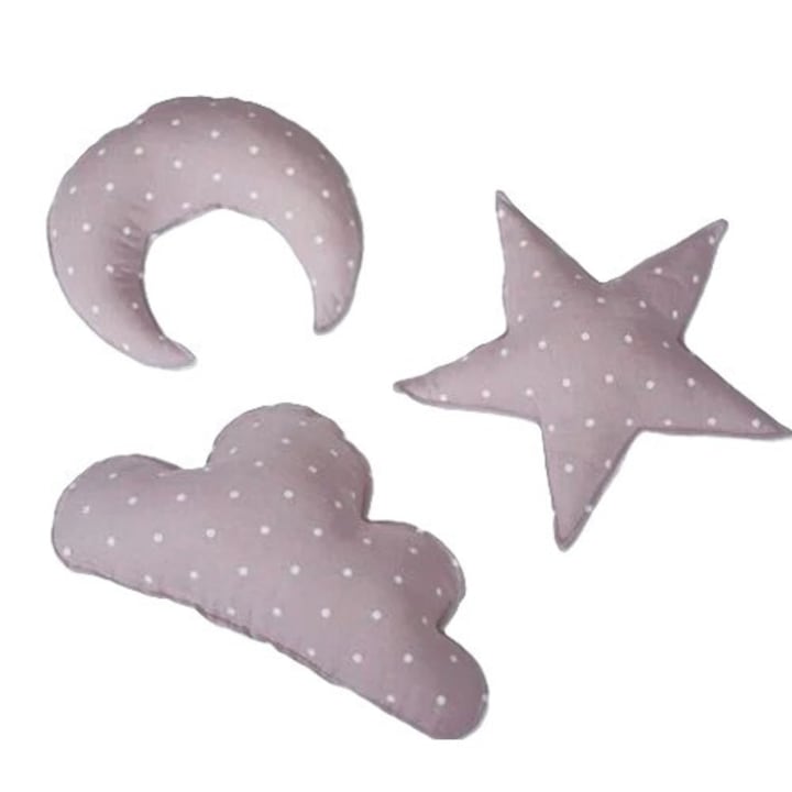 Set 3 perne: Steluta, Norisor, Luna - roz, 100% bumbac, umplutura moale, 0 - 6 ani