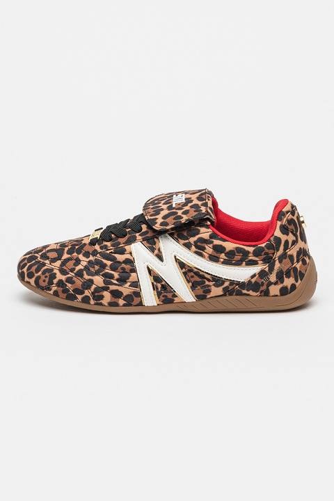 Steve Madden, Pantofi sport de piele cu animal print Freekick-LE, Negru/Maro