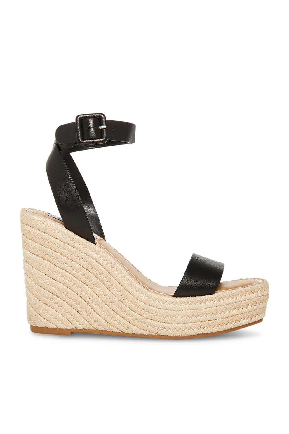 Steve Madden, Sandale demi-wedge de piele ecologica, Negru, Bej, 39