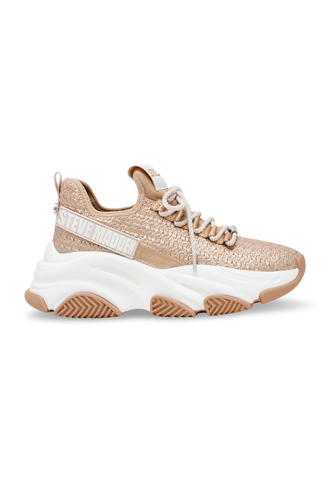 Steve Madden, Pantofi sport din material textil cu aspect masiv si talpa wedge Project, Alb/Maro camel