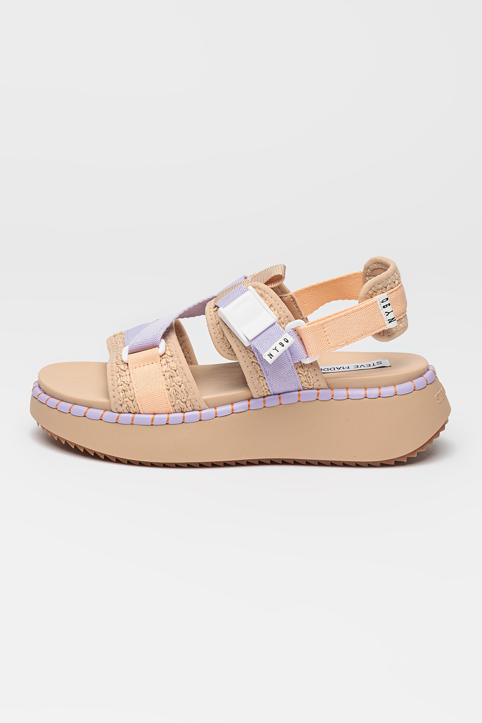 Steve Madden, Sandale cu talpa wedge si inchidere velcro Decorum, Maro nisip, Lila, 37