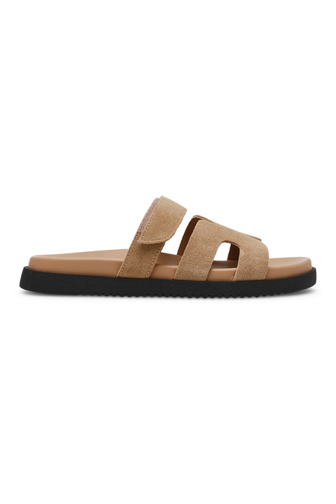 Steve Madden, Papuci de piele intoarsa cu bareta cu velcro Missile, Maro camel, 39
