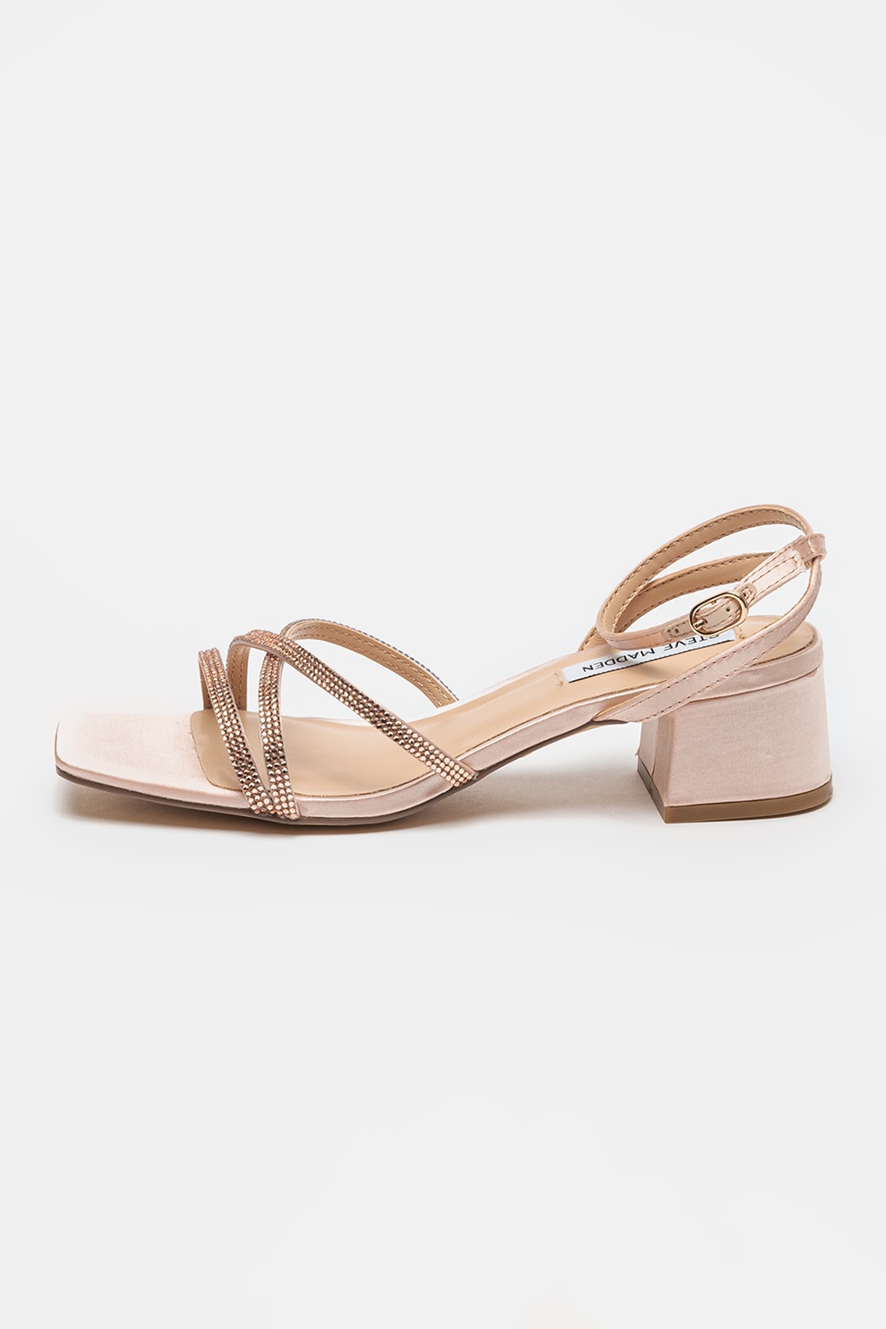 Steve Madden, Sandale cu toc masiv Gabby, Piersica, Auriu rose, 39