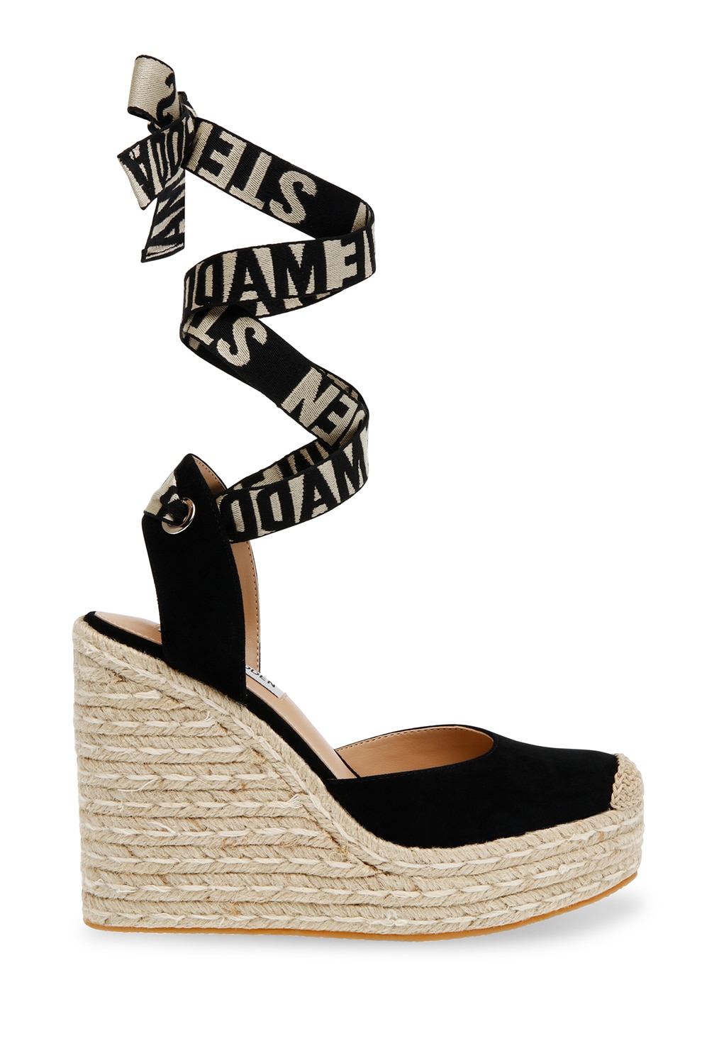 Steve Madden, Sandale wedge cu sireturi Dafina, Negru, Bej, 40