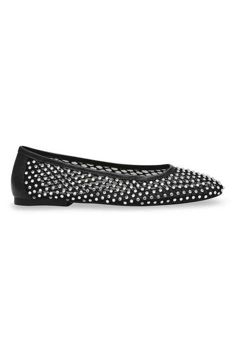 Steve Madden, Strasszköves balerinacipő, Fekete/Ezüstszín