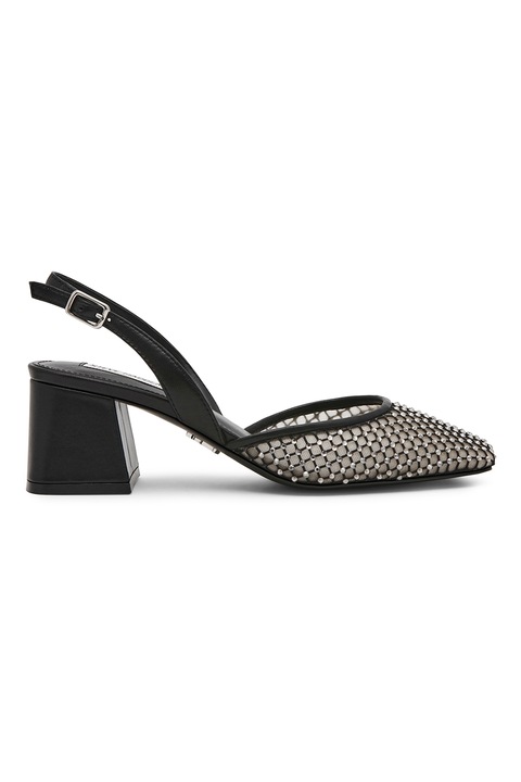 Steve Madden, Pantofi cu varf patrat si toc masiv, Negru/Argintiu