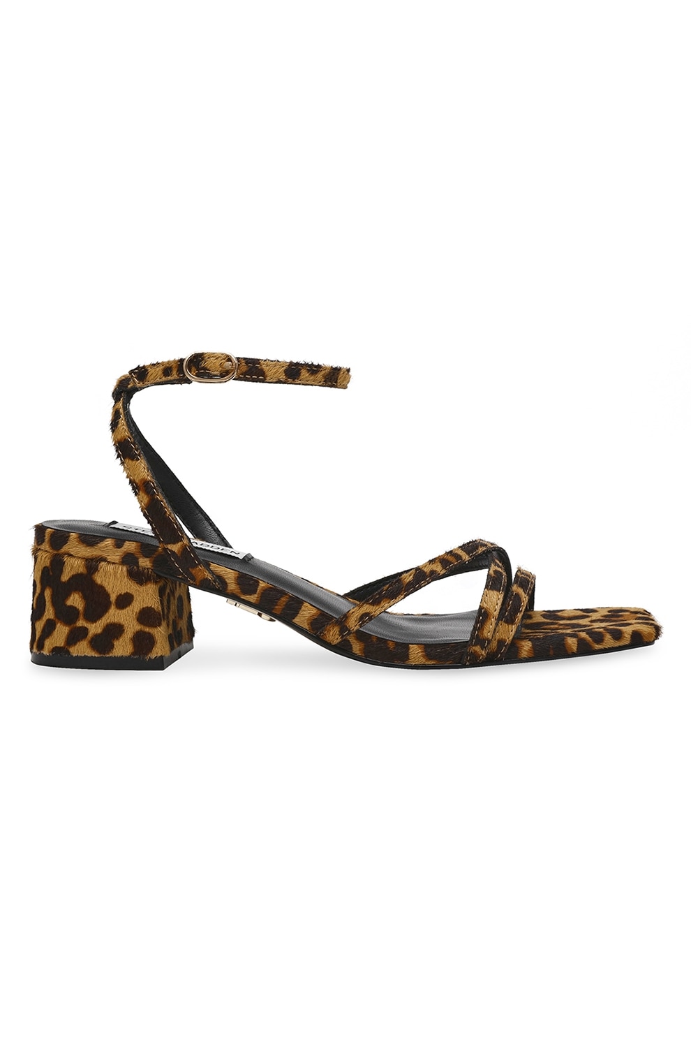 Steve Madden, Sandale cu toc masiv si model animal print, Maro inchis, Caramel, 36