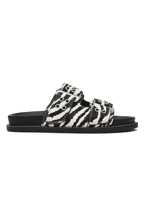 Steve Madden, Papuci cu imprimeu zebra si barete ajustabile, Alb/Negru, 36