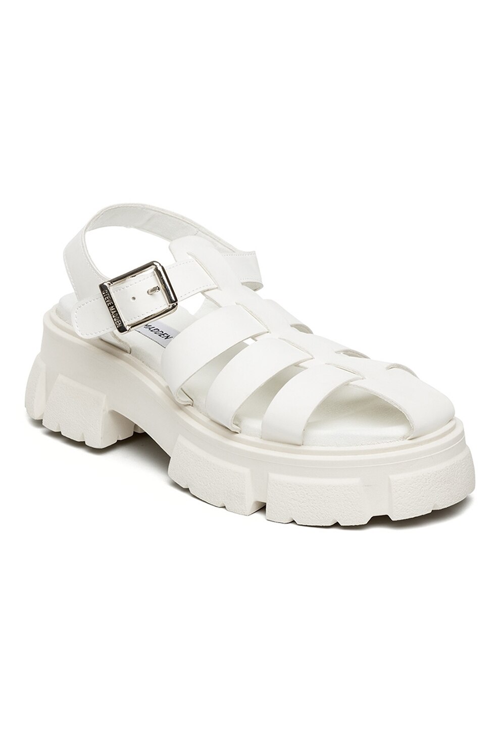Steve Madden, Sandale din piele ecologica cu toc masiv, Alb optic, 39