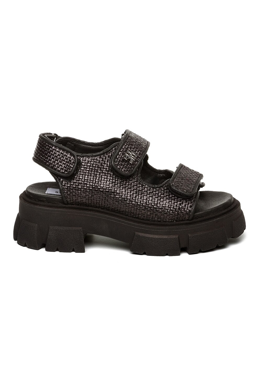 Steve Madden, Sandale cu aspect masiv si inchidere velcro, Negru, 37