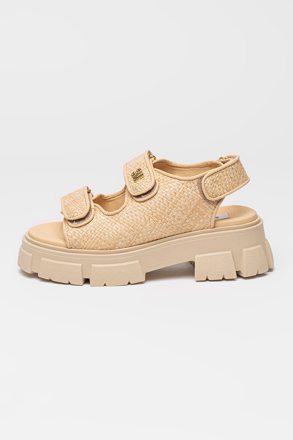 Steve Madden, Sandale cu aspect masiv si inchidere velcro, Maro nisip, 38