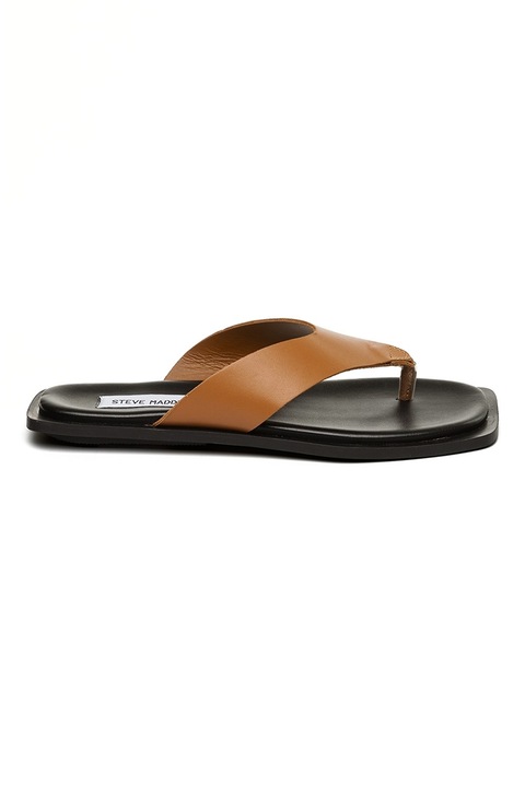 Steve Madden, Papuci fli-flop din piele, Negru/Caramel, 39