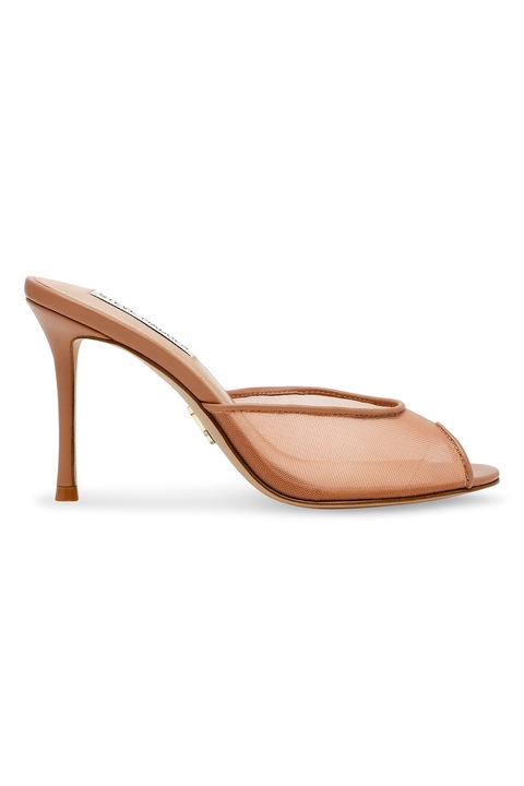Steve Madden, Papuci din piele cu toc si garnitura din plasa Rollout-M, Bej, 40