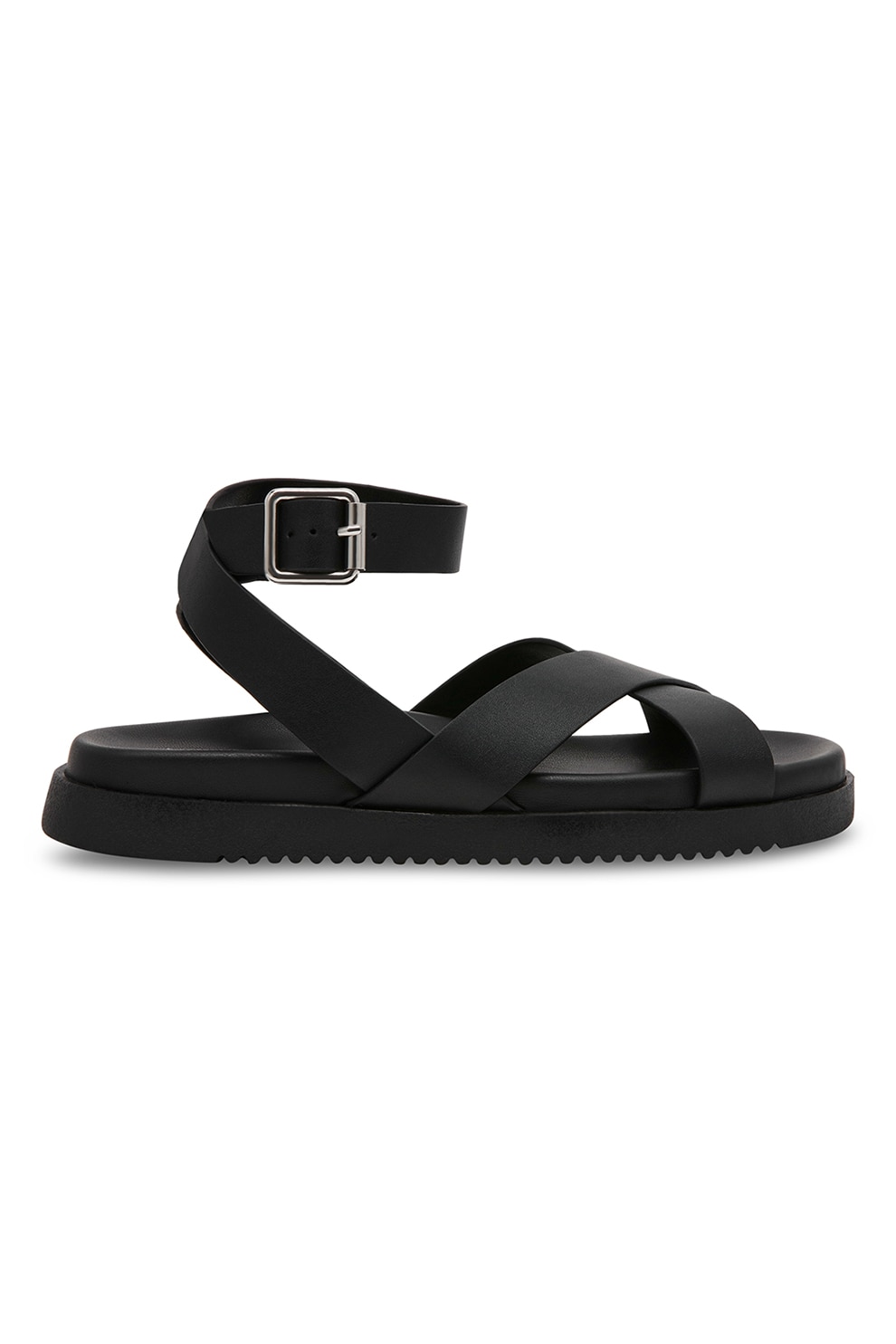 Steve Madden, Sandale din piele cu talpa plata, Negru, 40