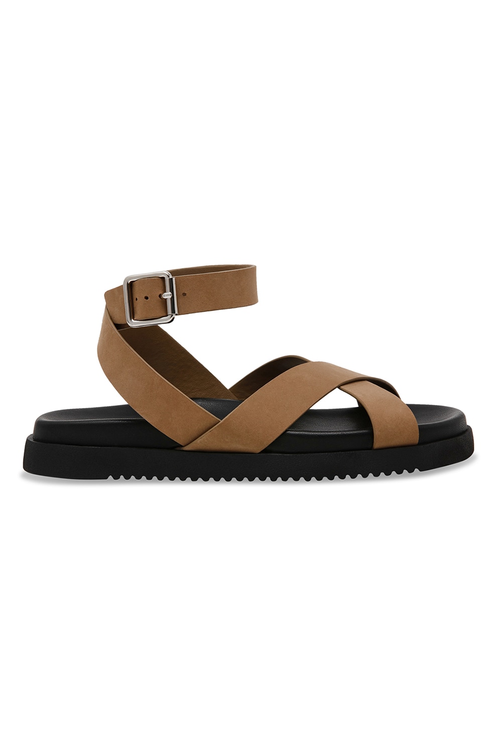 Steve Madden, Sandale din piele cu talpa plata, Negru, Maro taupe, 37