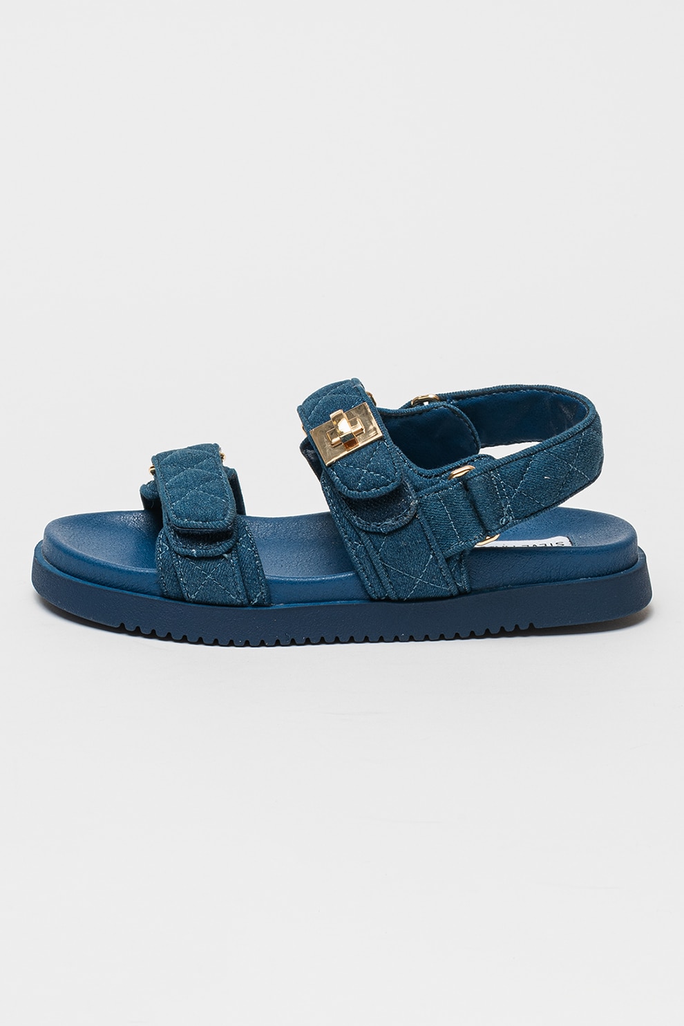 Steve Madden, Sandale matlasate cu talpa plata si inchidere velcro Mona, Albastru inchis, 38