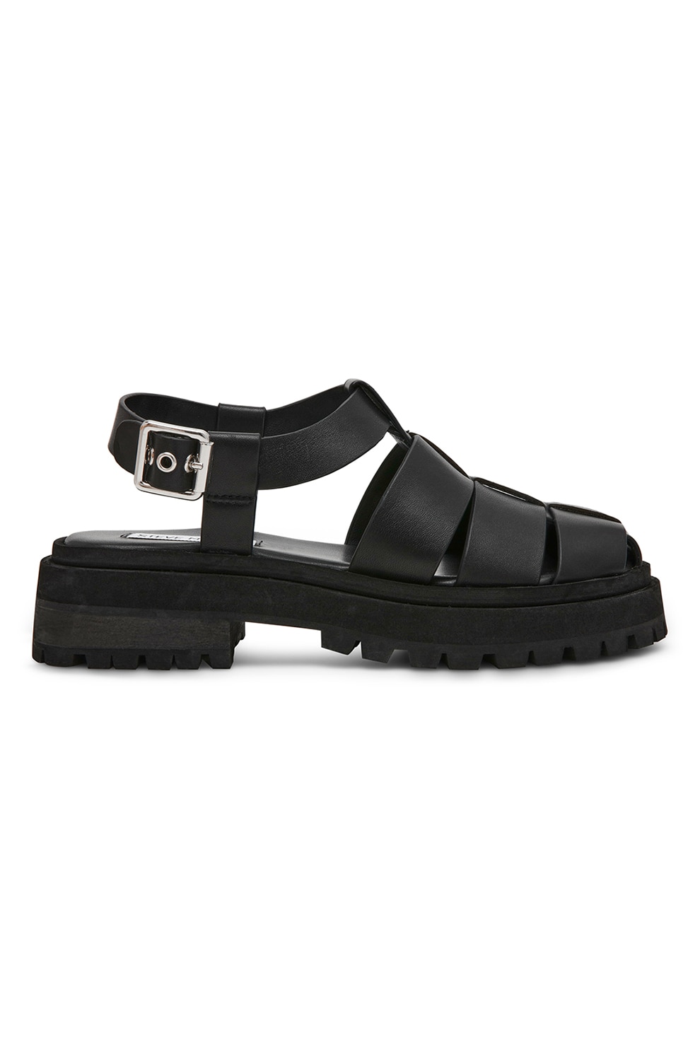Steve Madden, Sandale din piele cu talpa plata si catarama, Negru, 37