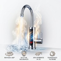 Robinet Electric pentru Incalzit Apa Instant Infiniteea™, Afisaj LCD al Temperaturii, Montare pe Chiuveta, Racord Inferior, Temperatura Reglabila, Apa Calda si Apa Rece, Otel Inoxidabil, Rotire 360 Grade, Temperatura maxim 60 Grade, Crom
