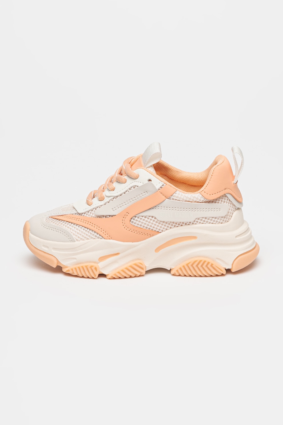 Steve Madden, Pantofi sport Possesion din plasa cu garnituri de piele ecologica, Alb, Portocaliu pal, Alb murdar, 31 EU