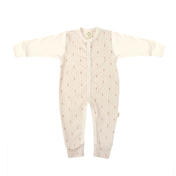 Salopeta ecru cu imprimeu pentru bebelusi din bumbac organic, 74 cm