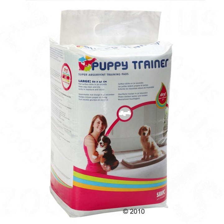 Aborbante urinare pentru caini de talie mica, Savic, Puppy Trainer Pads, 60 x 45 cm, 100 bucati, Alb