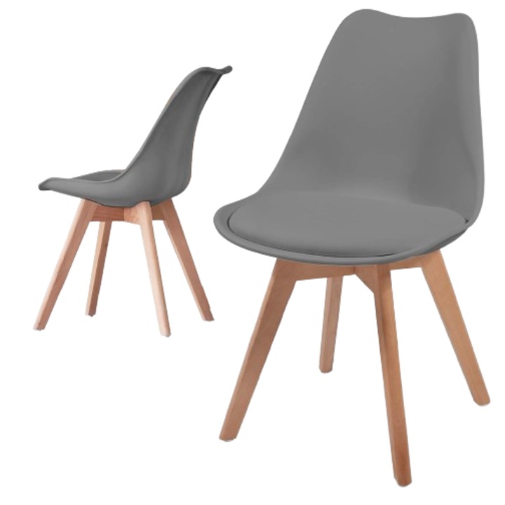 Set 2 scaune de bucatarie, perna captusita, gri, MIADOMODO®