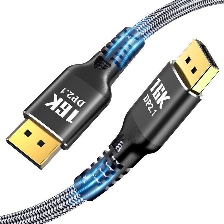DisplayPort 2.1 kábel, 1,5 m, 16K@60Hz, 8K@120Hz, 4K@144Hz, 40Gbps, HDR