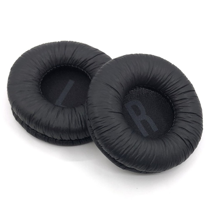 Set 2 bureti de schimb pentru casti JBL Junior 320BT / Junior 320 / JR310BT / JR310 / JR300BT / JR300 - Negru, Piele ecologica creponata, Spuma cu memorie