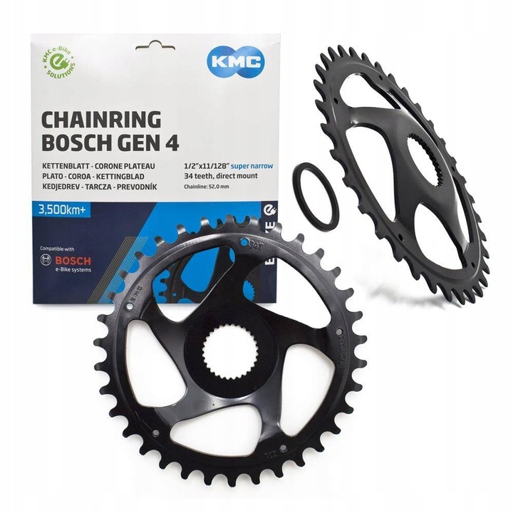 Pinion 34T pentru Bosch Gen 4, KMC 52mm, 1/2" x 11/128", negru