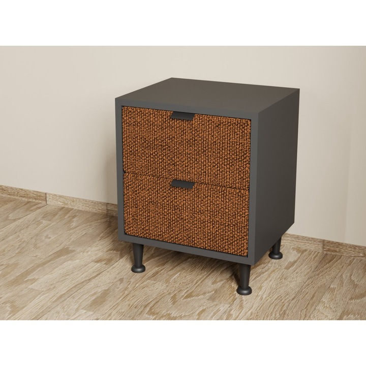 Set 2 noptiere, Berna, Sertare Tapitate, Caramiziu/Eden10, L 40 x A 33, 6 x H 50 cm