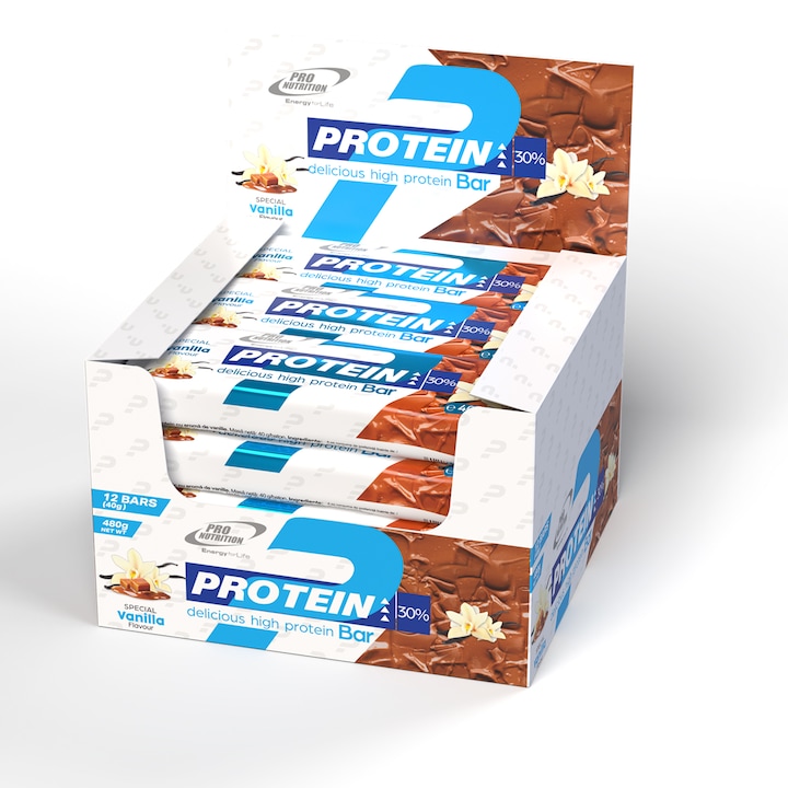 Cutie 12 batoane proteice Protein Bar vanilie-caramel, 40g