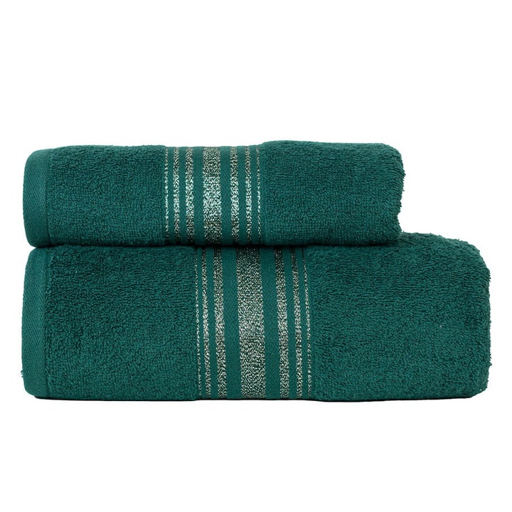 Хавлиена кърпа Oskar 50x90 см, смарагд, 100% памук, сребрист бордюр