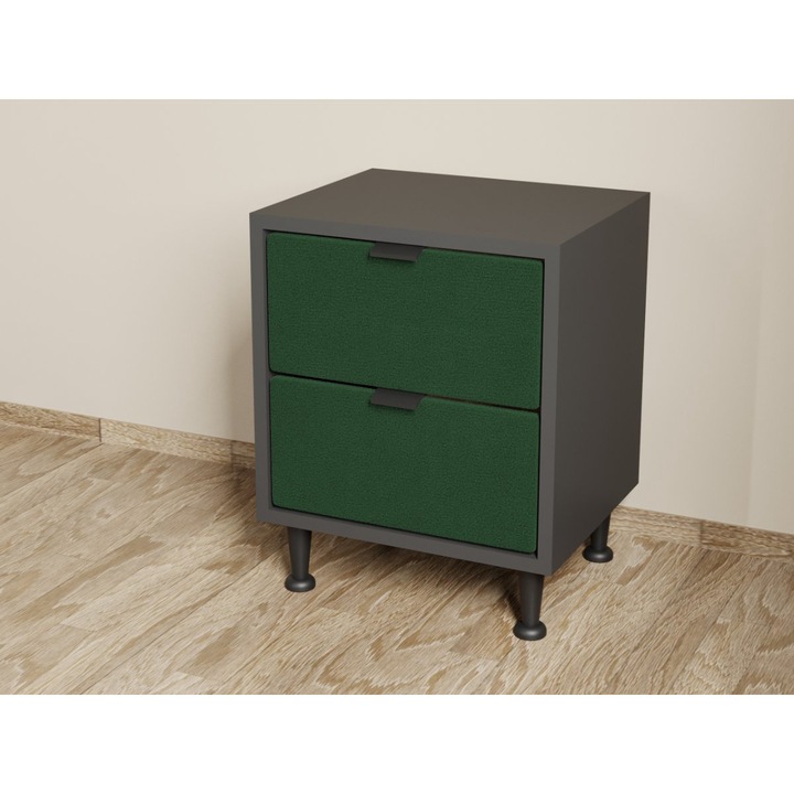 Set 2 noptiere, Berna, Sertare Tapitate, Verde inchis/Riviera 38, L 40 x A 33,6 x H 50 cm