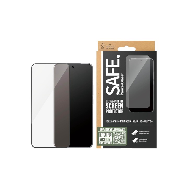 Стъклен протектор SAFE за Xiaomi Redmi Note 14 Pro, 14 Pro Plus, 13 Pro Plus, UWF, Прозрачен
